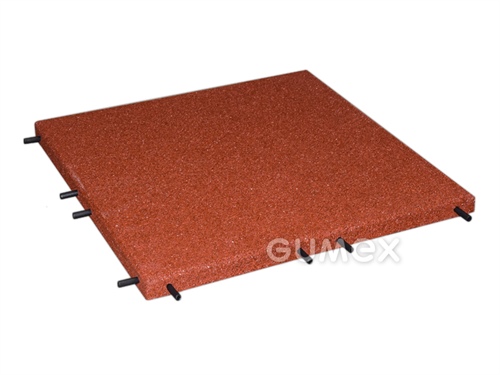 ELASTON-ELTEC, glattes Pflaster, 40mm, 500x500mm, gebohrt, recyclierter Gummi, rotbraun, 